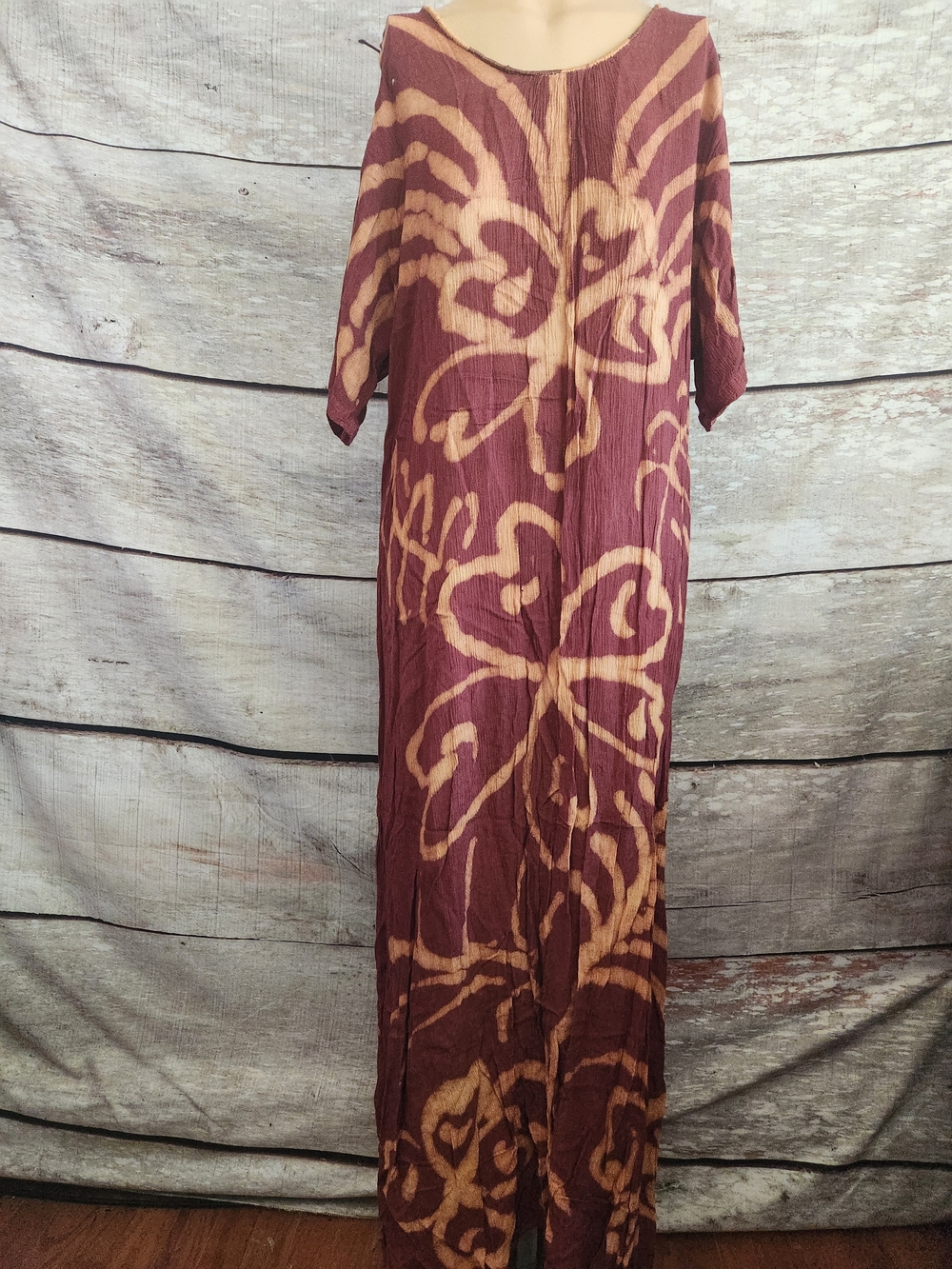 Boho Floral Gauze Maxi Dress in Brown and Beige